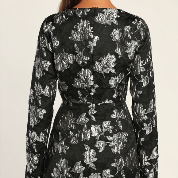 Elegant Taste Black and Silver Floral Jacquard Mini Dress🪙 - Picture 8 of 8